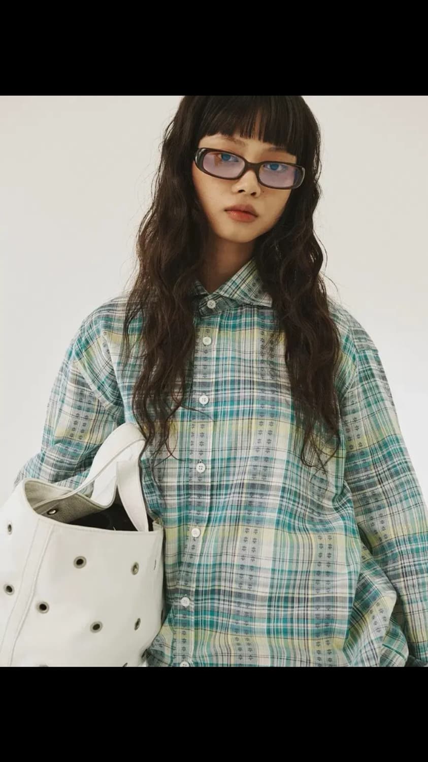 택비포함)플리즈프로젝트 플로럴 체크 셔츠 그린 상품이미지1
