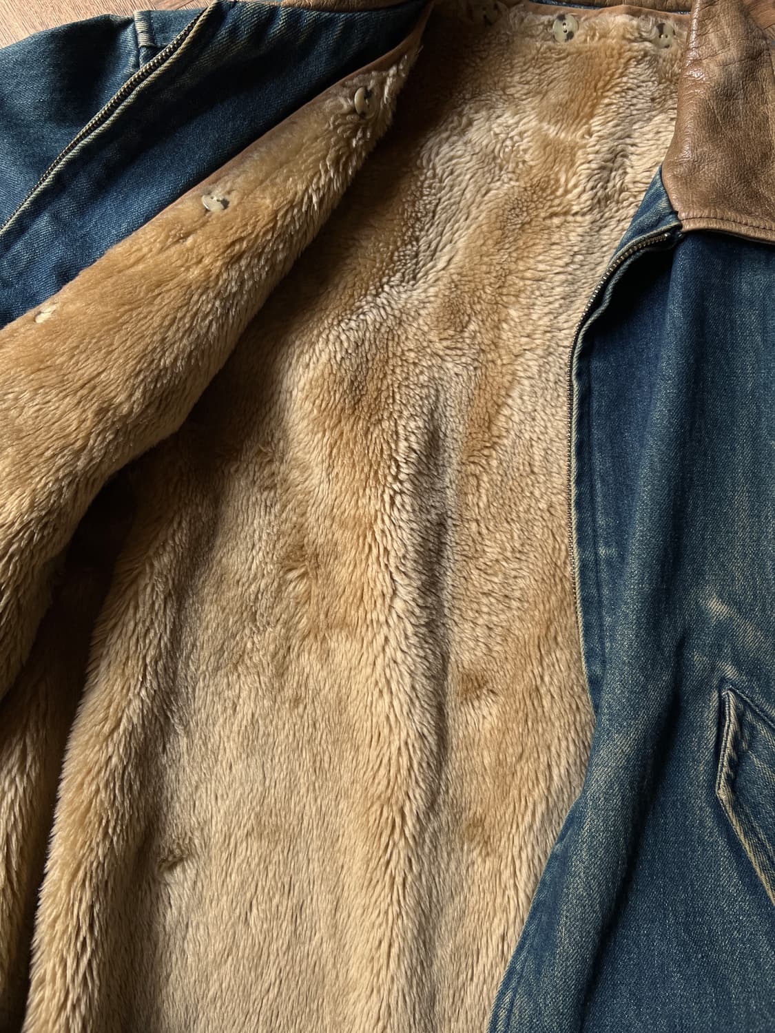 [M]90's KENT USA 쉐르파 라이닝 레더 카라 데님 자켓 상품이미지5