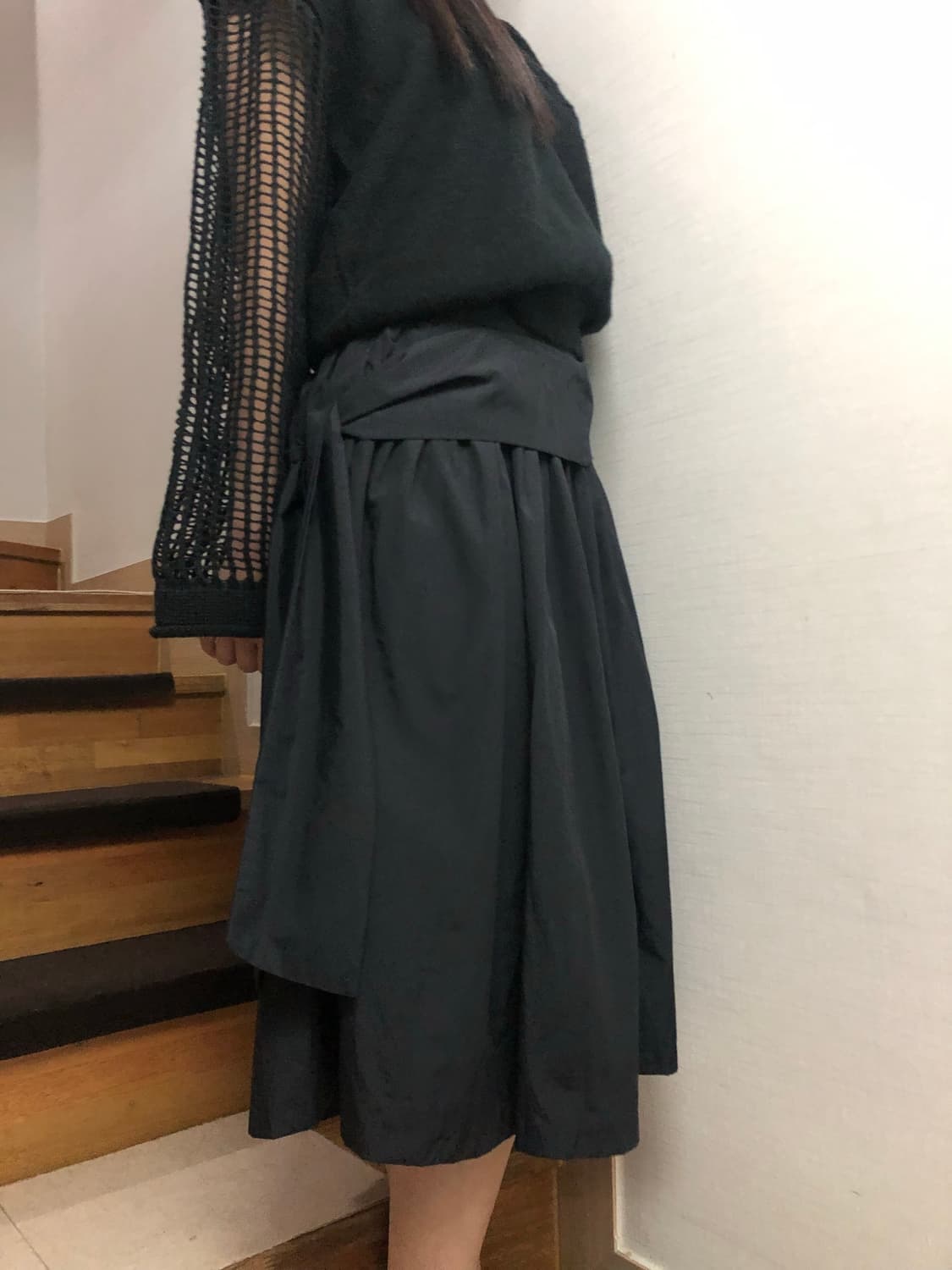 빈티지 블랙 미니멀 플리츠 스커트 상품이미지2