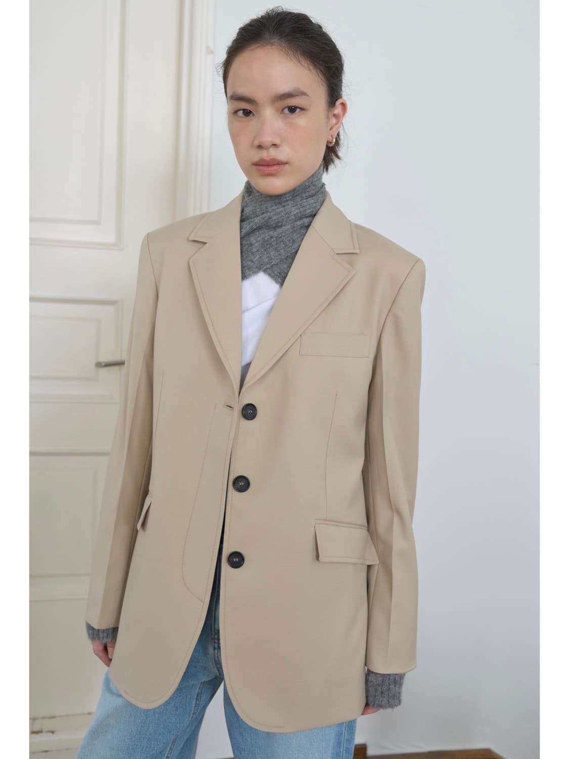 마조네 싱글 히든 자켓 라이트 베이지 상품이미지5