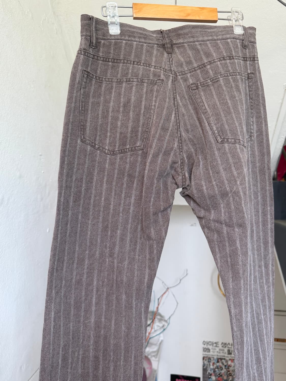 스트라이프 그레이 스트레잇핏 코튼 팬츠 상품이미지6