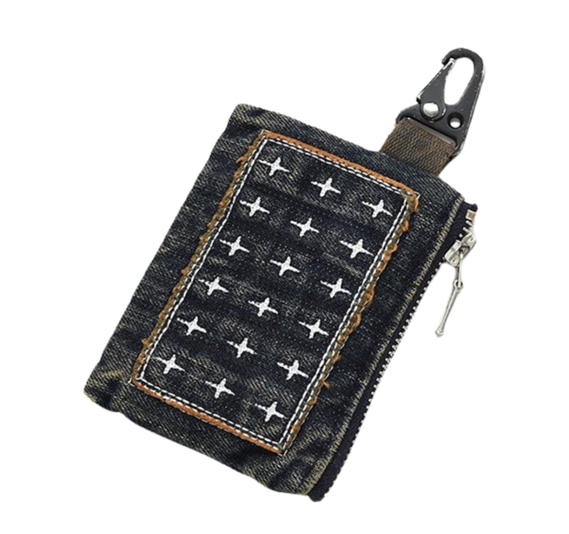 카락터 패치워크 데님 카드 월렛 빈티지 블루 상품이미지3