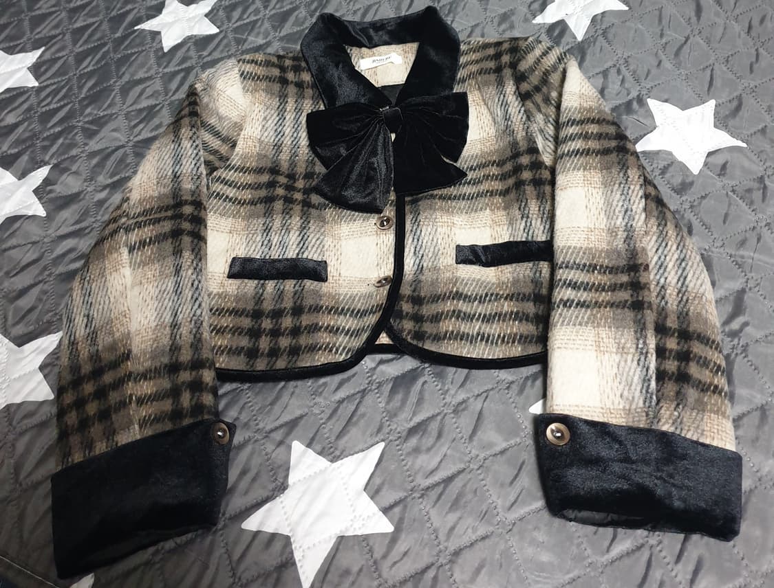 JINDUDU 크롭 넥 리본 울 자켓 (F) 상품이미지1