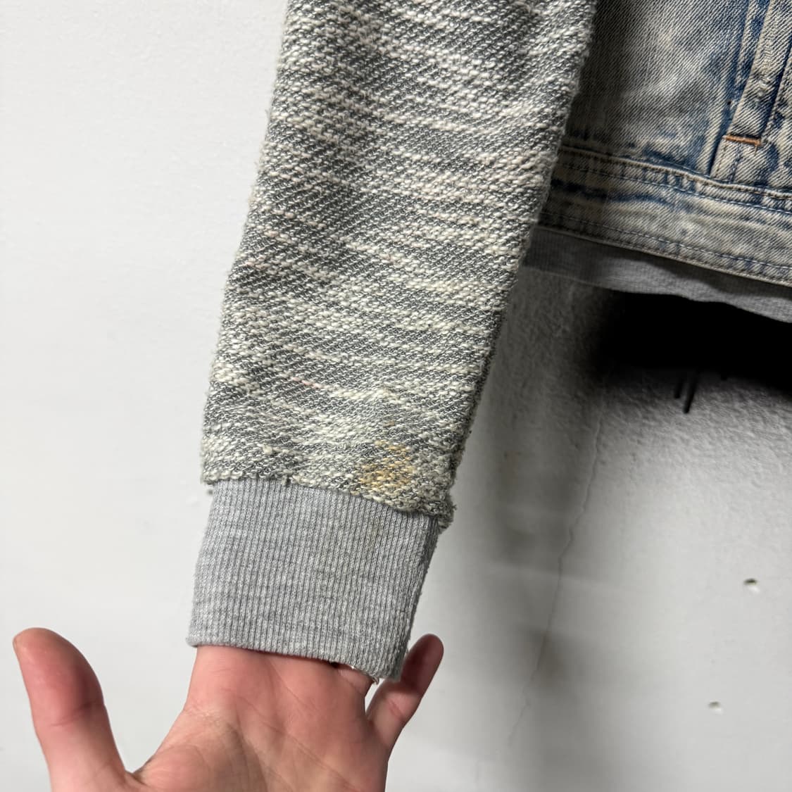 VTG 빈티지 니트 배색 연청 데님 후드 트러커 자켓 상품이미지5