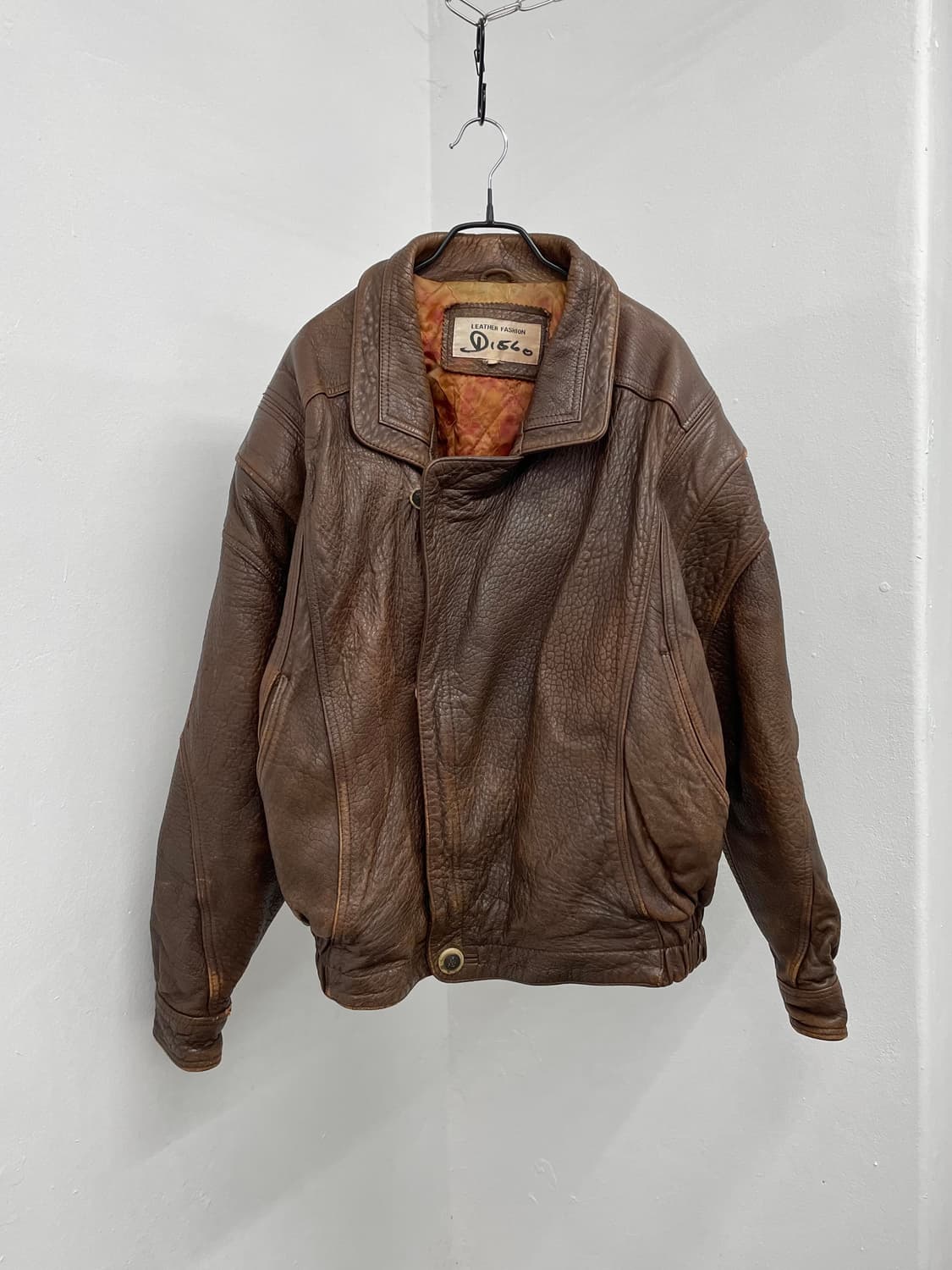 브라운 헤비 레더 봄버 자켓 상품이미지5