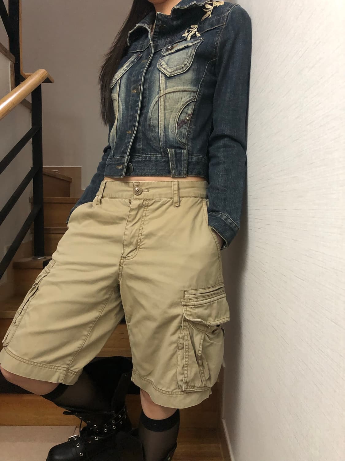 빈티지 베이지 카고 버뮤다 팬츠 상품이미지5