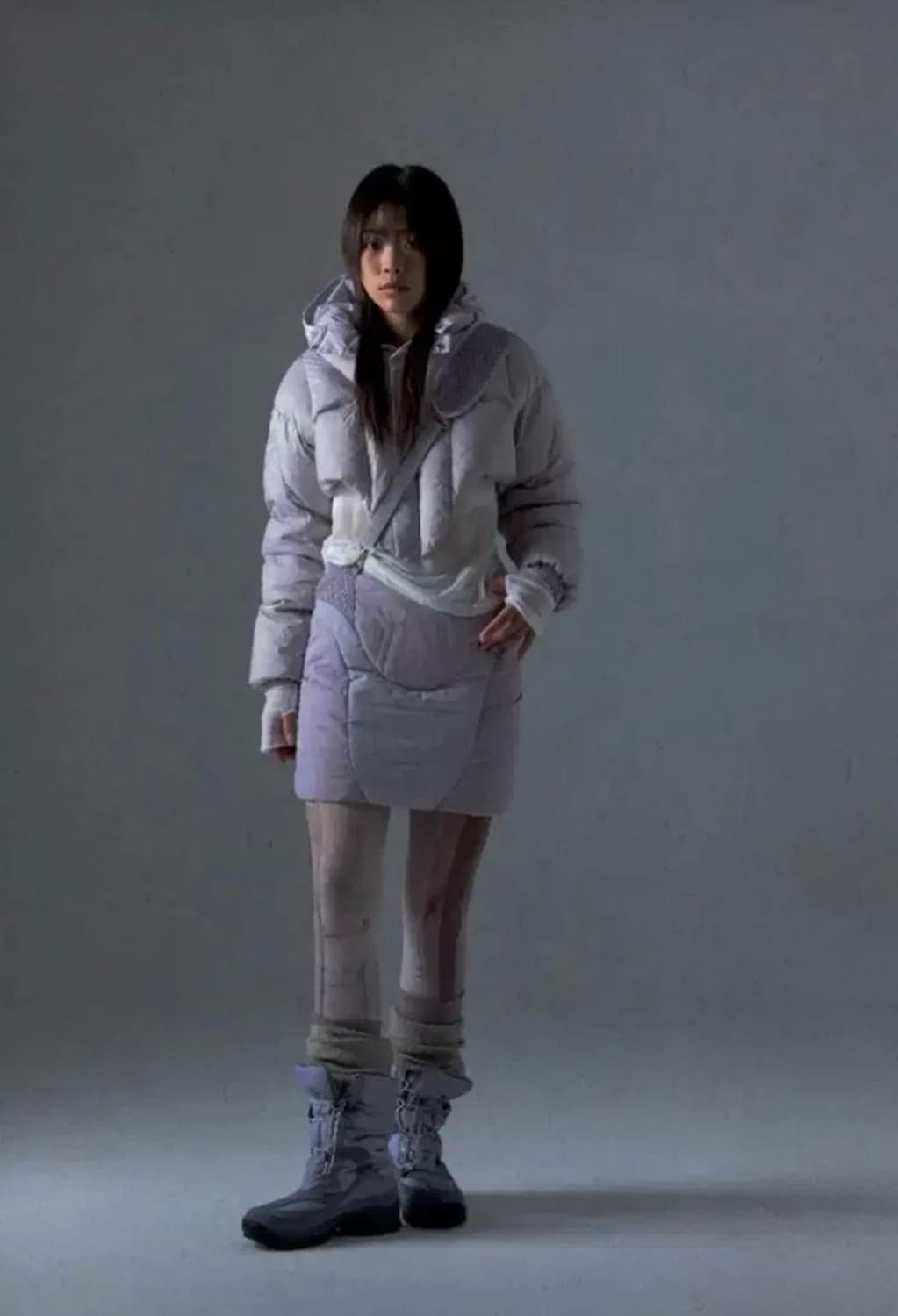 오호스 레이어드 볼레로 다운 패딩 그레이 패딩스커트 세트 상품이미지3