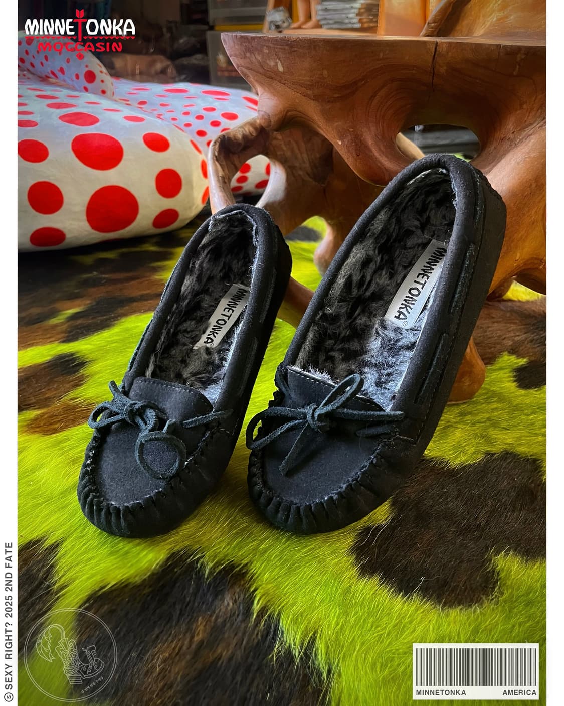 MinneTonka Fur Lining Black Moccasin 상품이미지1