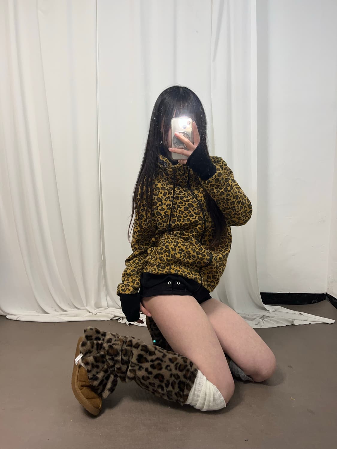 레오파드 핸드워머 투웨이 집업  상품이미지5