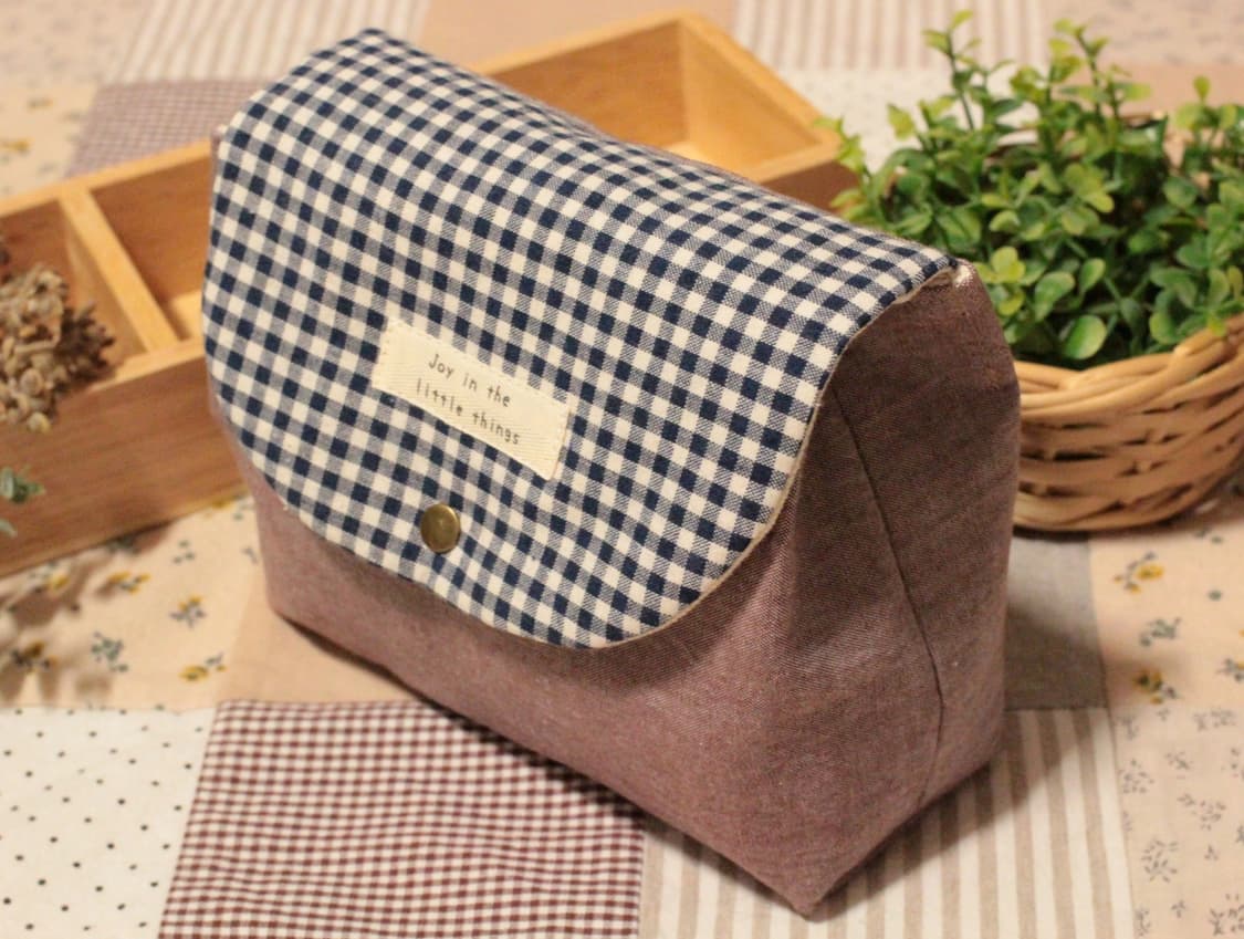 핸드메이드 네이비체크 박스 파우치 상품이미지5