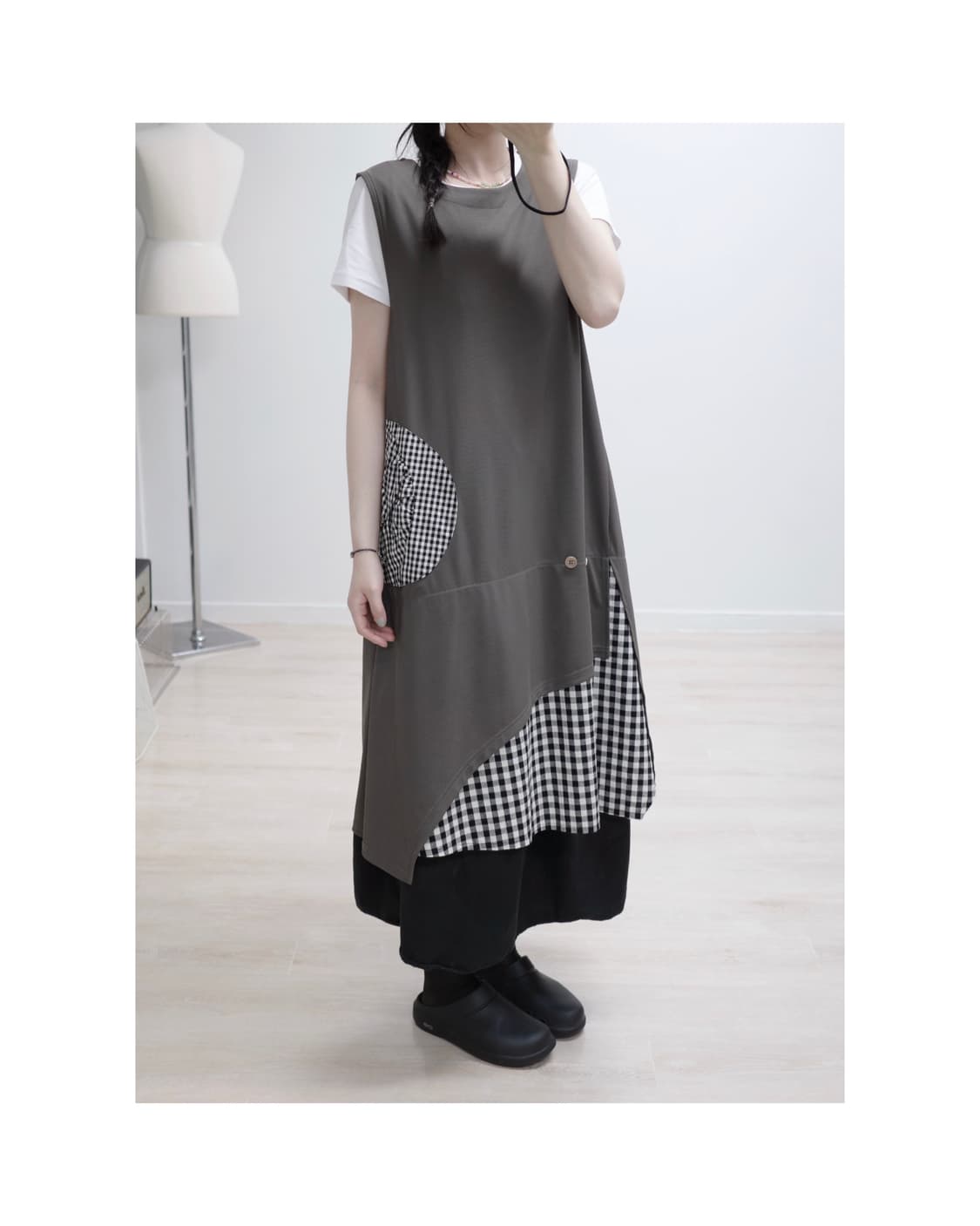 Khaki check mori one-piece 상품이미지1