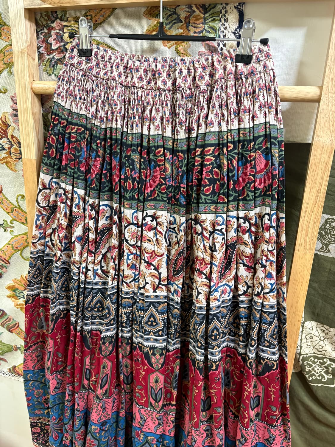 히피 에스닉 하구미 패턴 롱 스커트 상품이미지2