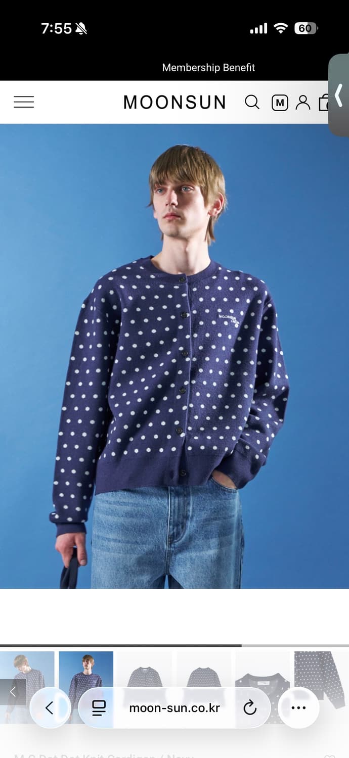 문선 네이비 도트 니트 가디건 새상품 상품이미지1