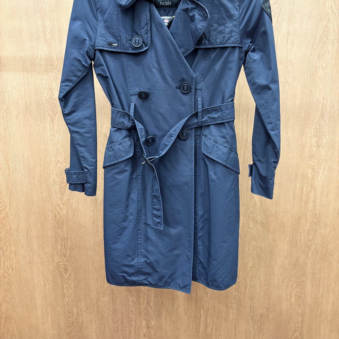 노비스 다운 롱코트 더블 브레스티드 버튼 허리 스트랩 디테일 네이비 상품이미지5