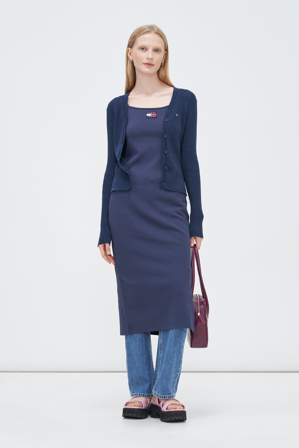 타미진스 베이직 브이넥 가디건 navy XS 상품이미지5