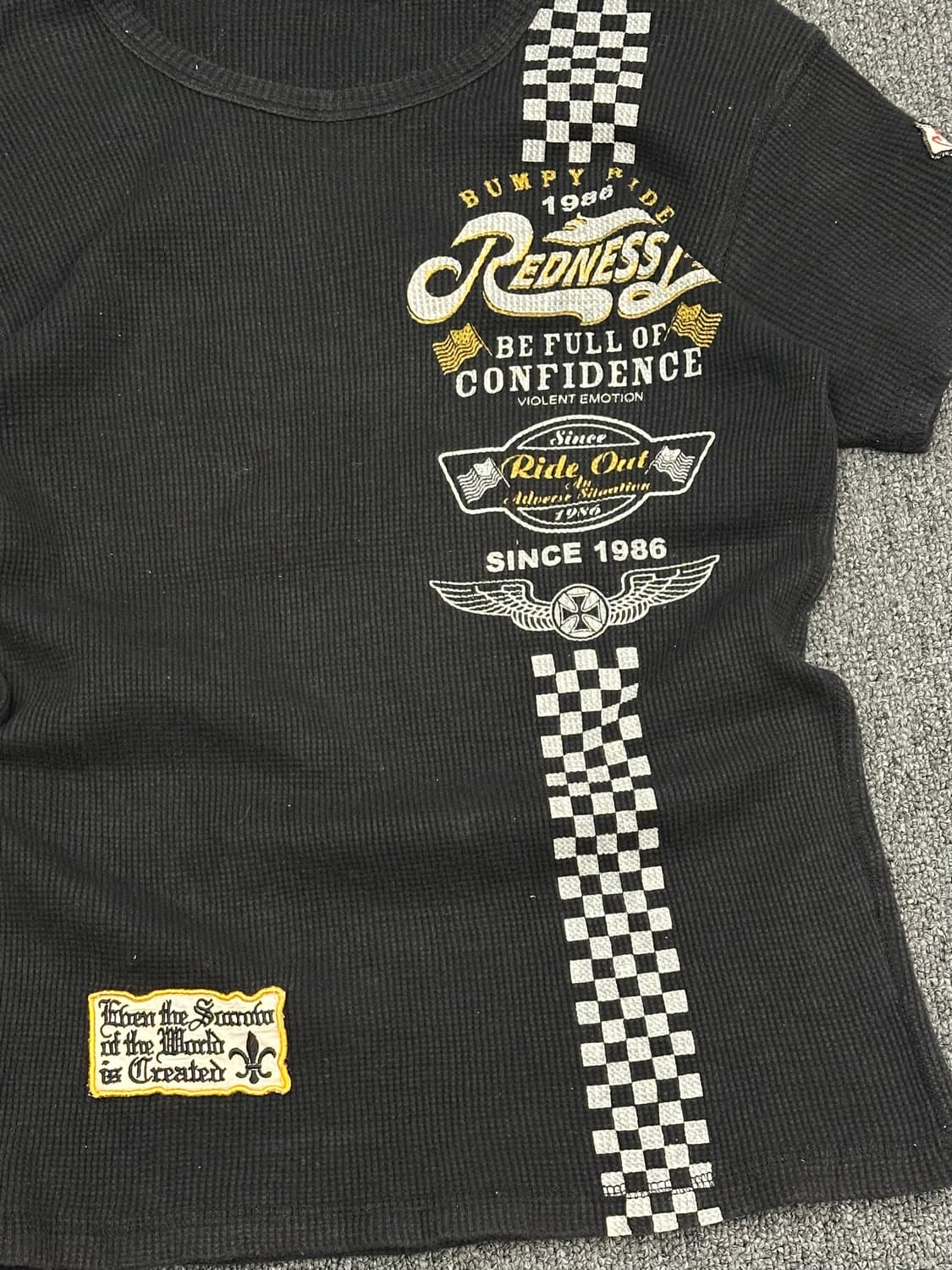 M)Japanese vintage 여성 패치 프린팅 골지 레이싱 반팔 상품이미지2