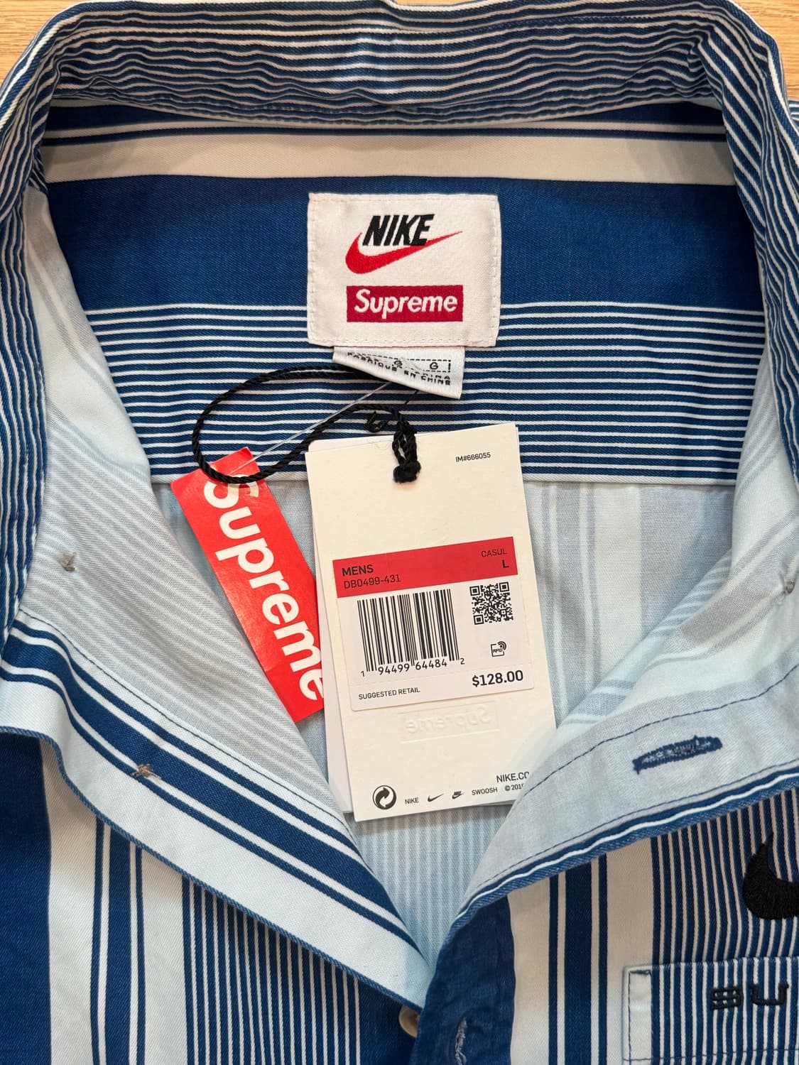 나이키 x 슈프림 코튼트윌셔츠 블루 스트라이프 상품이미지3