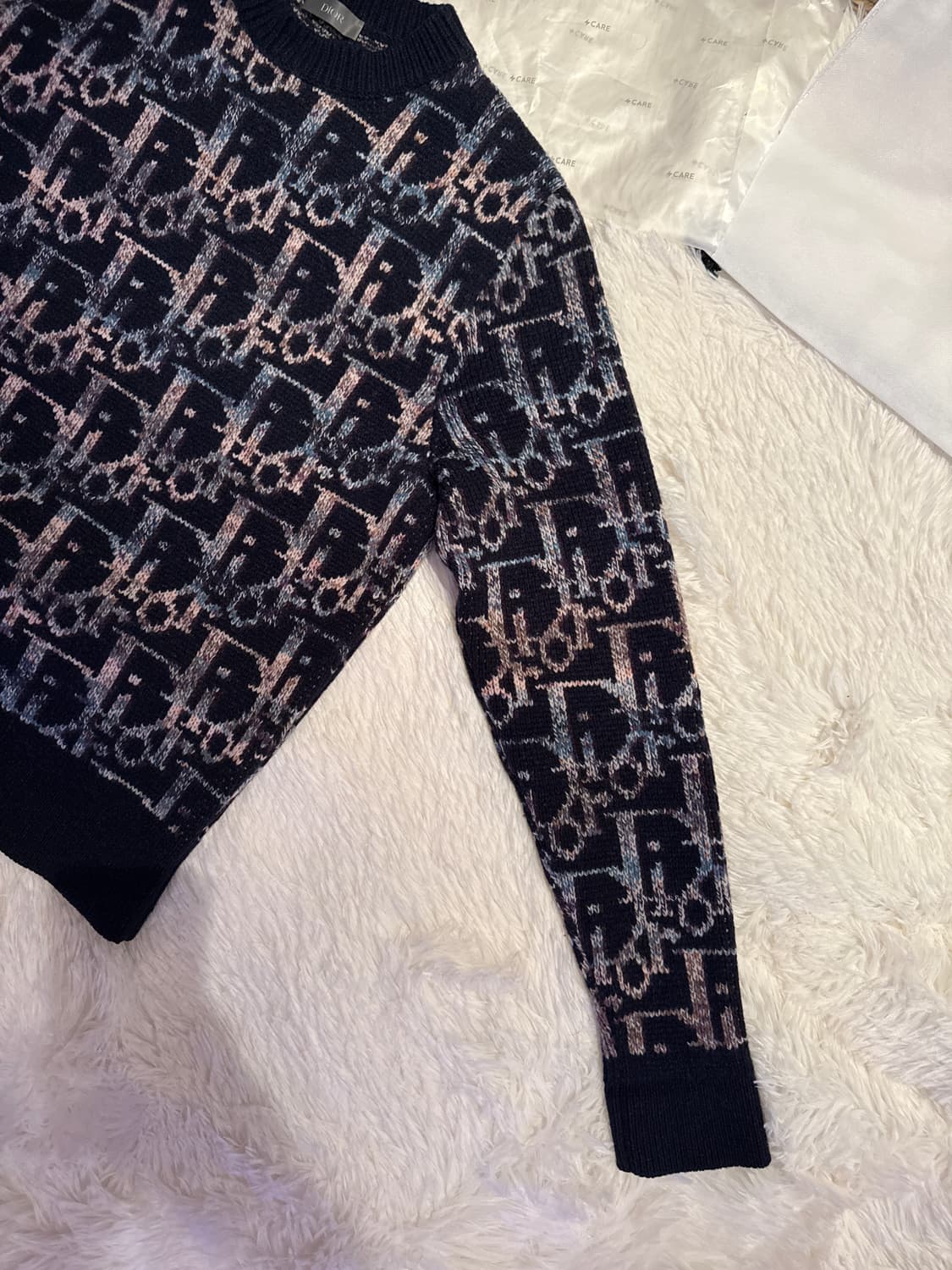 번개케어정품인증/한정판 디올 오블리크 자카드 멀티컬러 네이비 울 스웨터  상품이미지7