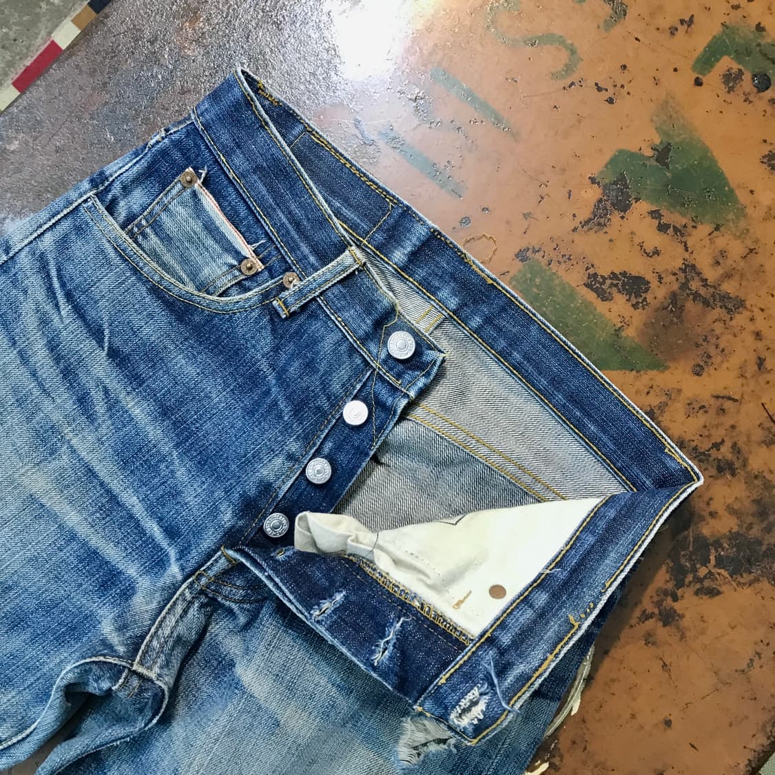 90s usa 리바이스 501xx 워시드 셀비지 데님 팬츠 허리 29 상품이미지7