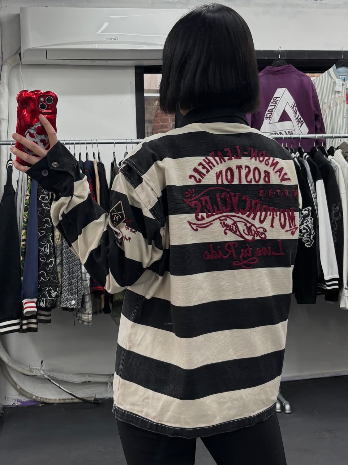 밴슨 레더 스트라이프 자켓 상품이미지5