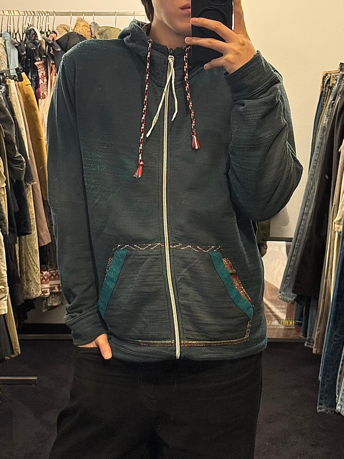 컬쳐 믹스 일본 브랜드 빈티지 청록색 에스닉 웨스턴 후드 집업 후디 XL 상품이미지1