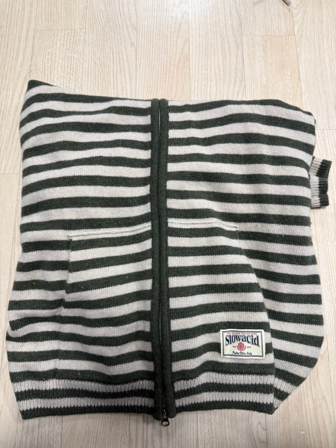 슬로우애시드 니트 후드집업 - 카키 S 상품이미지4