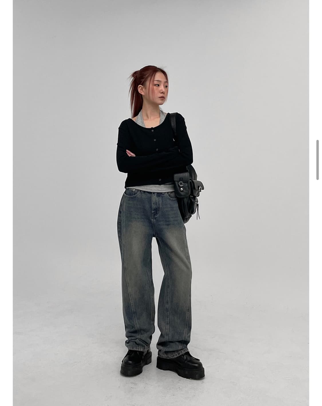 블랙업 절개 와이드 데님팬츠 상품이미지2