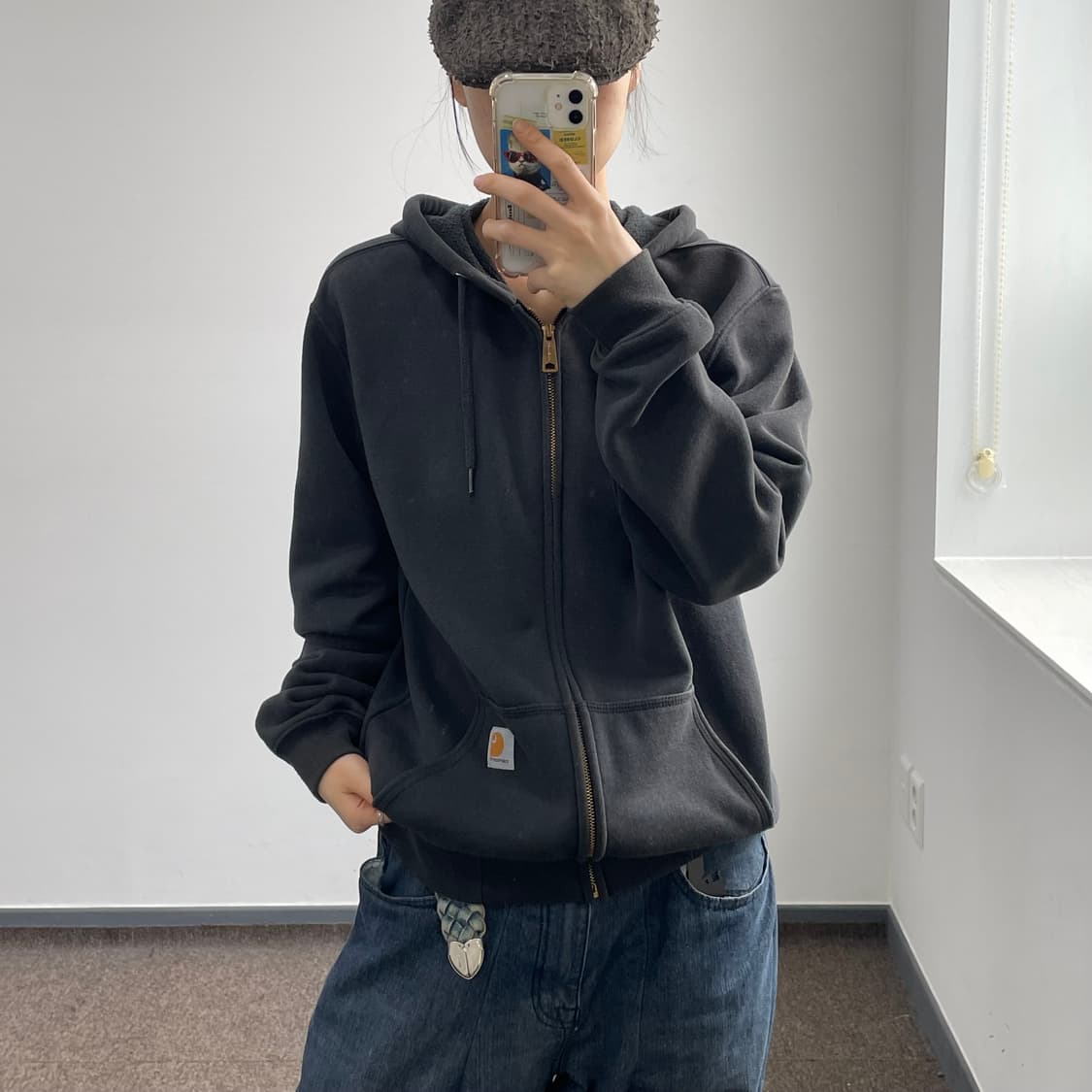 Carhartt 칼하트 오리지날 핏 블랙 후드집업 상품이미지1