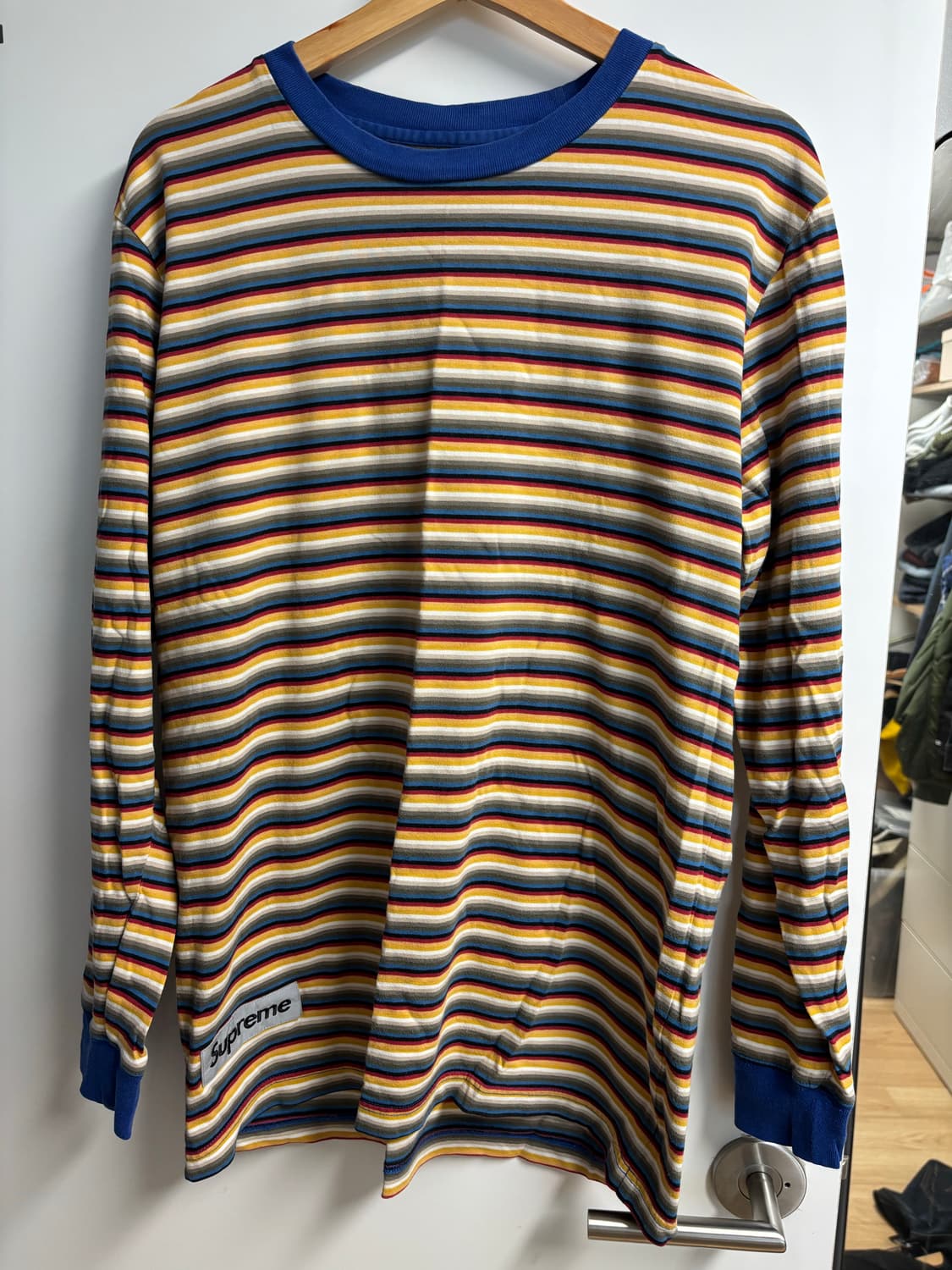 [L] 슈프림 멀티 스트라이프 리플렉티브 패치 롱슬리브 티셔츠 상품이미지1