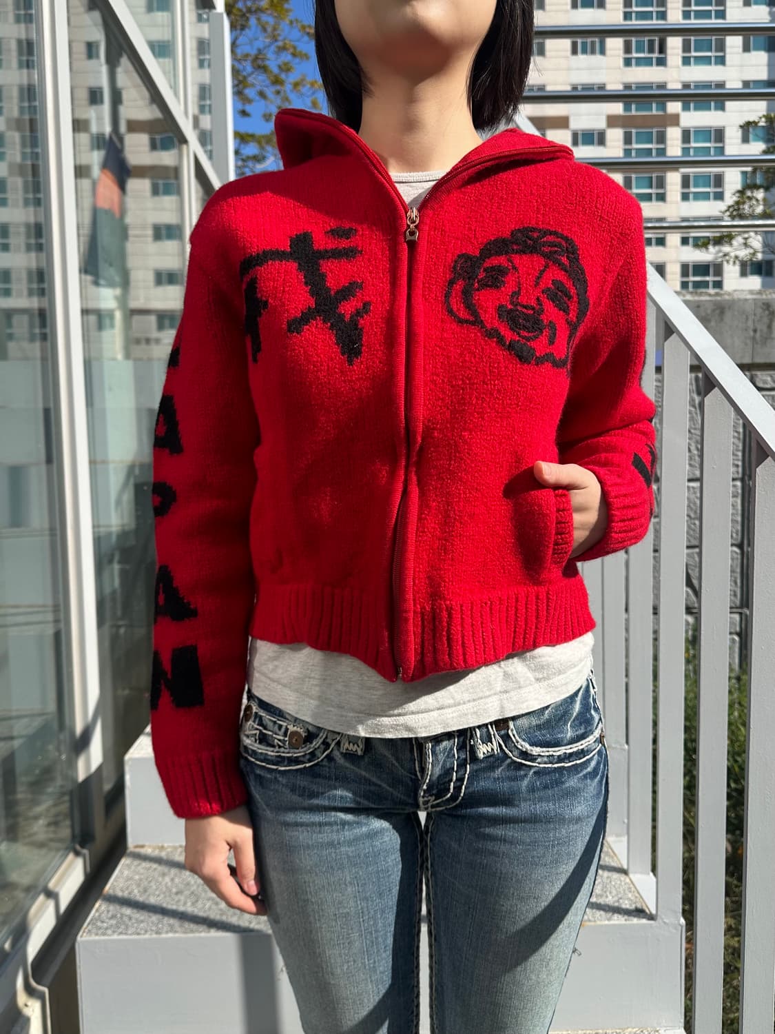 Evisu logo embroidery knit hood zip-up 상품이미지4