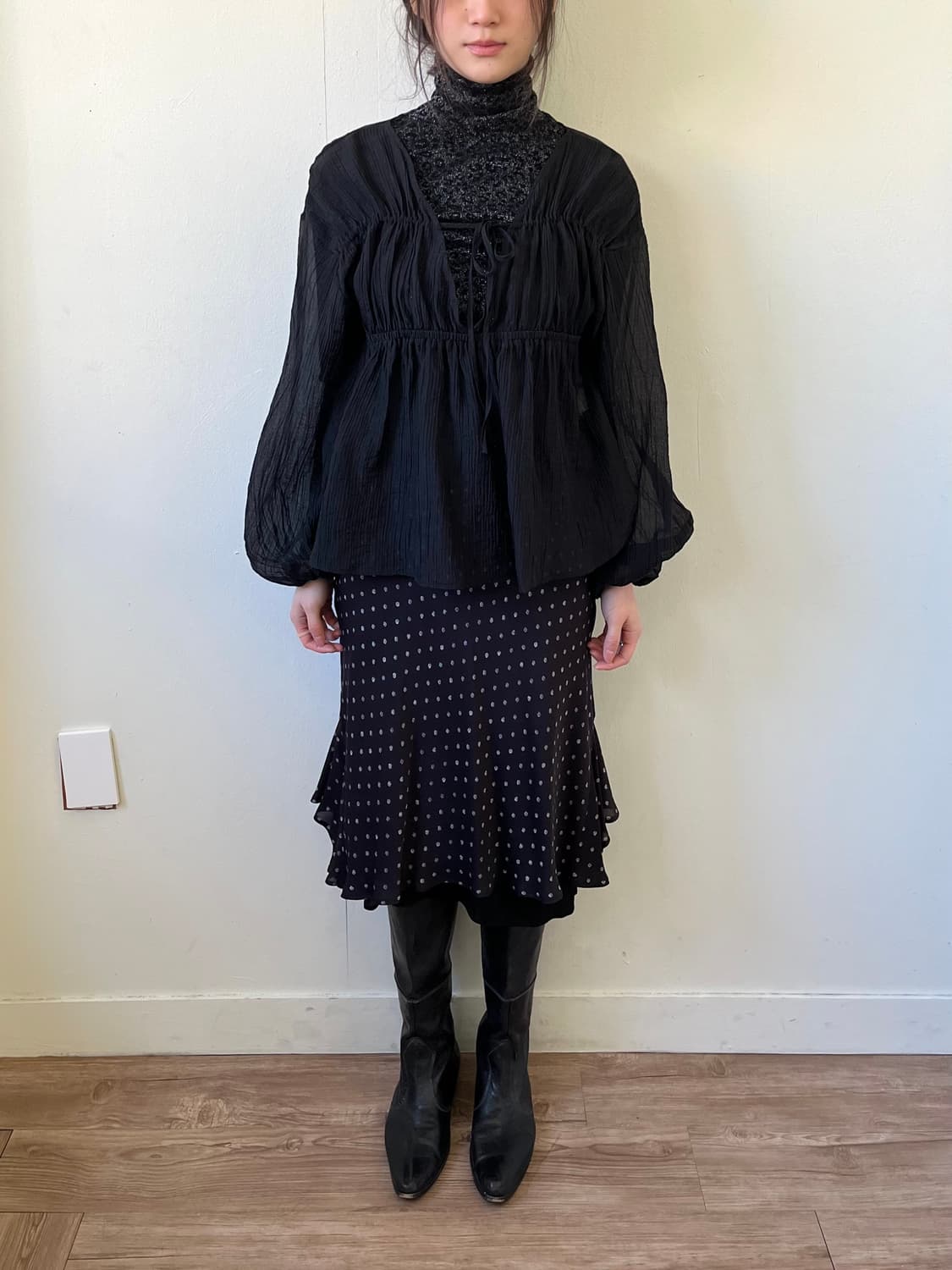 CLASSICAL ELF 블랙 시스루 블라우스 상품이미지8