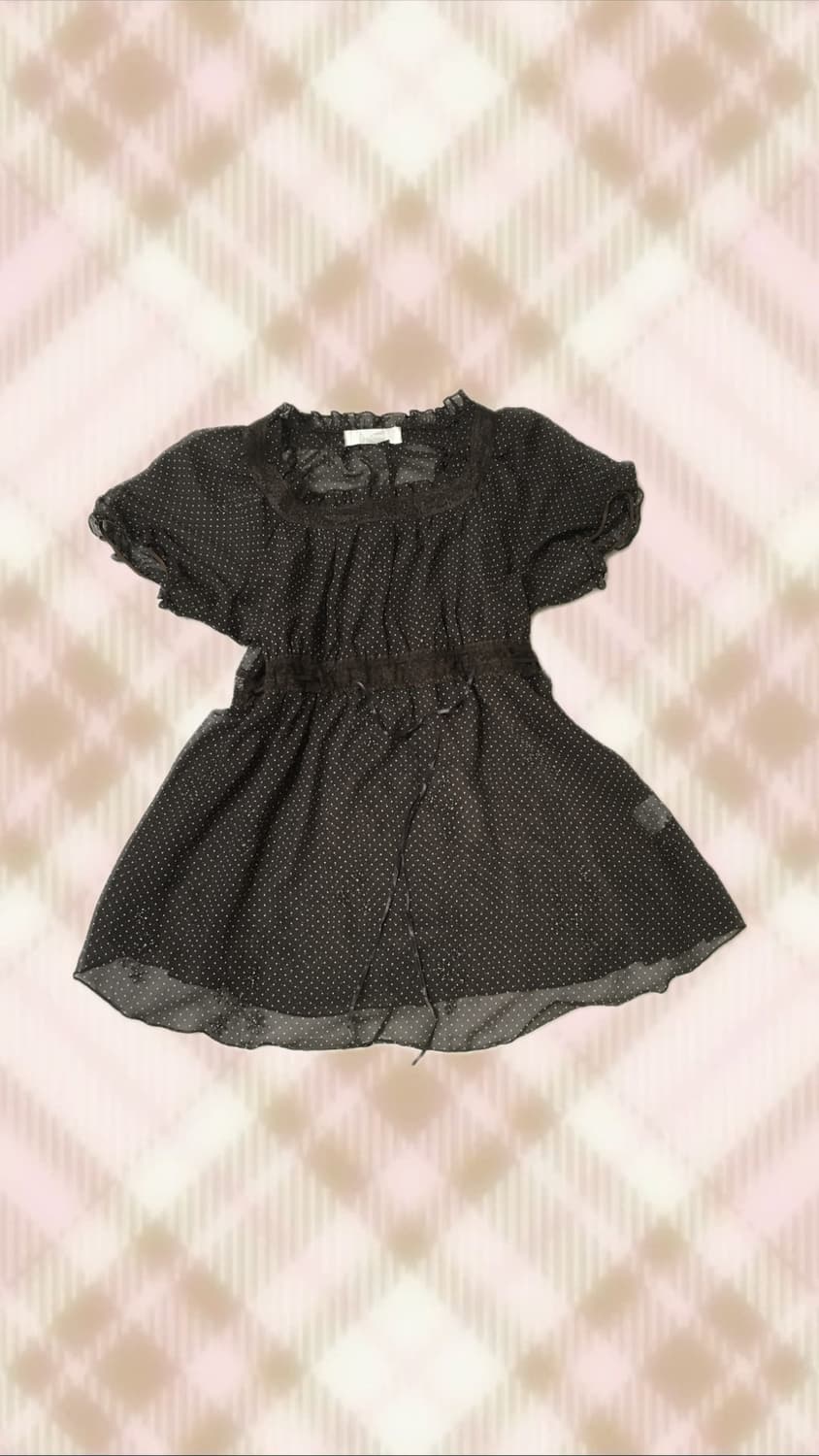 도트 땡땡이 브라운 블라우스 라떼 히메 갸루 러블리 로걀 모리 빈티지 상품이미지1