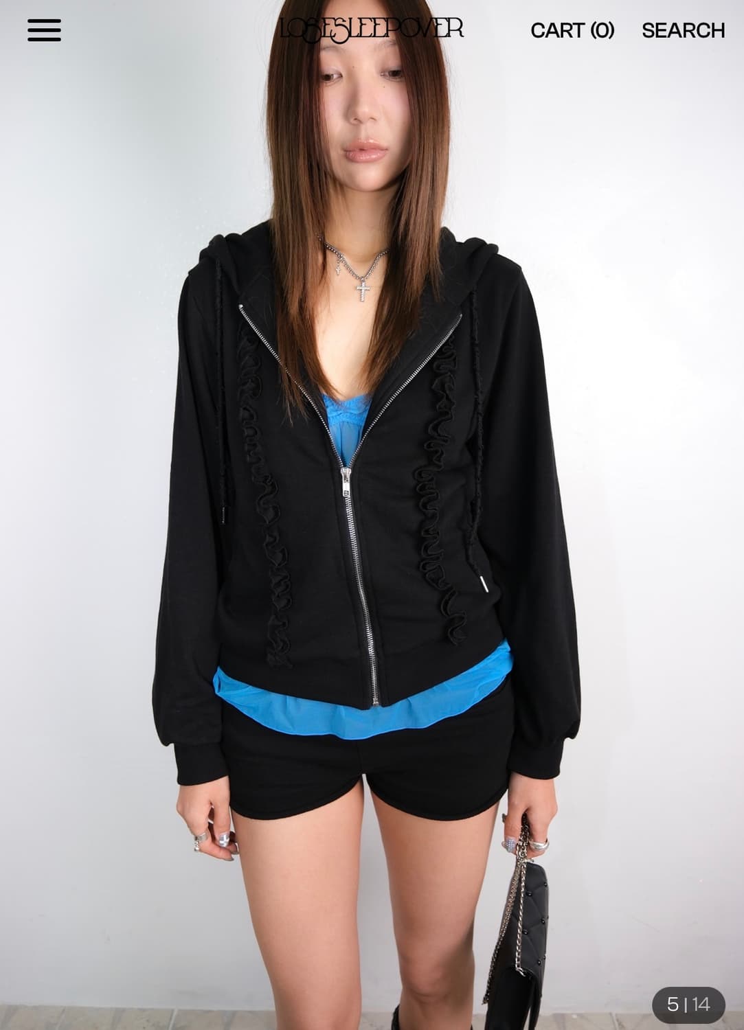 루즈슬립오버 프릴 로고 후드집업 블랙 상품이미지3