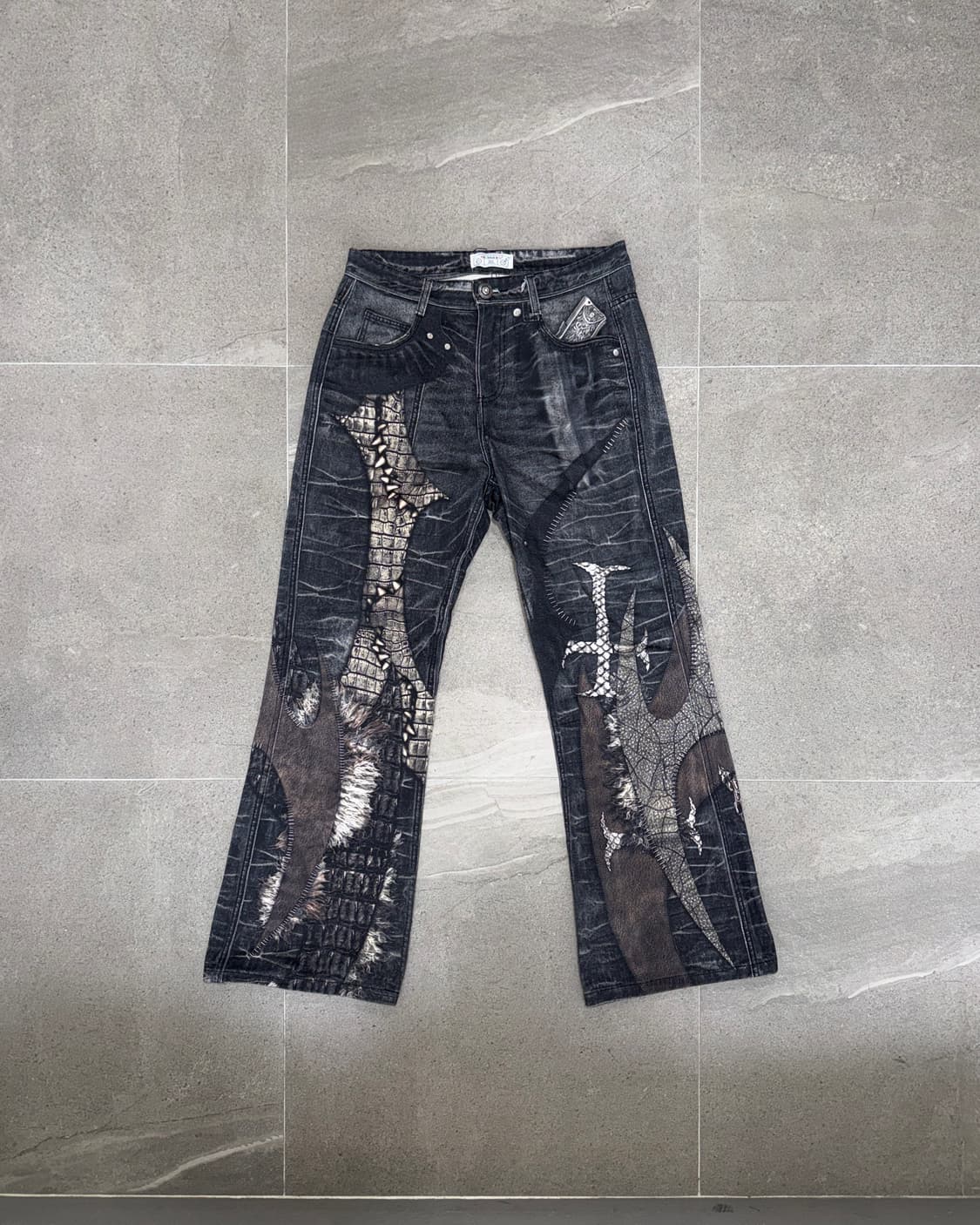 Washing denim python cross printed pants 상품이미지1