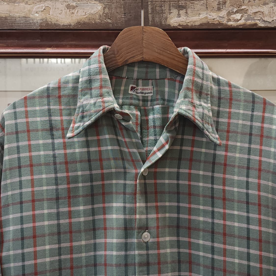60s 프랑스 워크셔츠 가드너 빈티지 셔츠 그린 체크 롱 튜닉 셔츠 m 상품이미지3