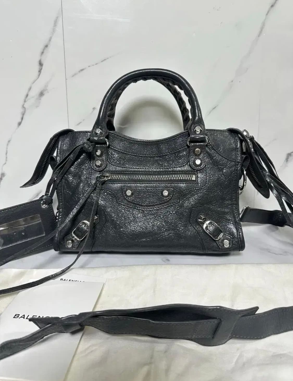 발렌시아가 시티 모터백 미니 다크그레이,은장 상품이미지2