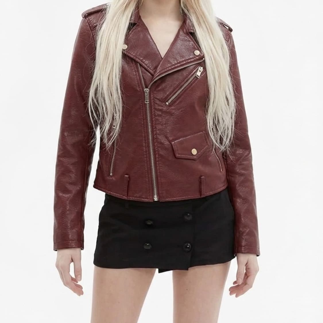 Lika Rulla 리카루라 버건디 라이더 가죽 자켓 상품이미지1
