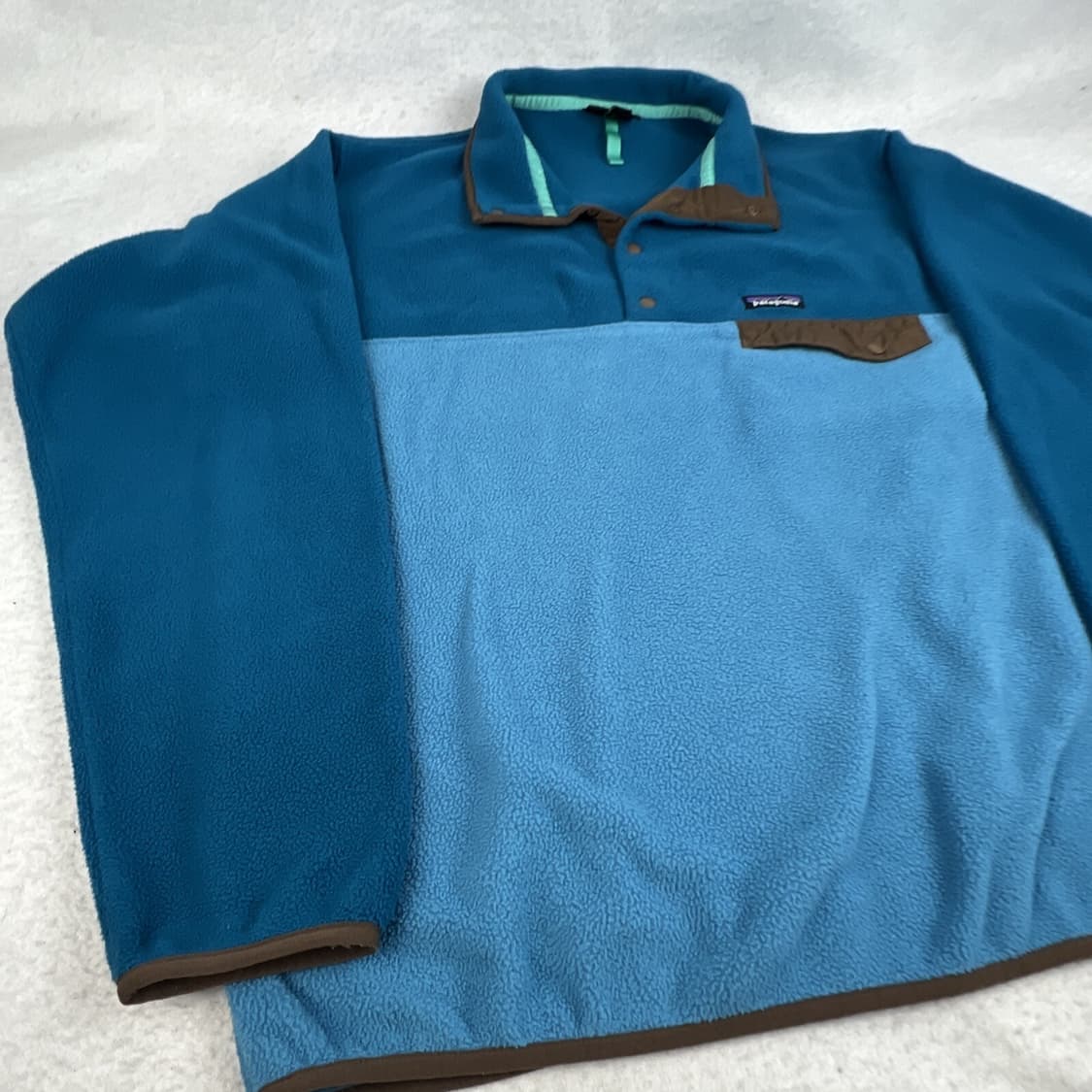 14FW 파타고니아 신칠라 스냅-T 플리스 블루 터콰이즈 브라운 포켓 상품이미지2