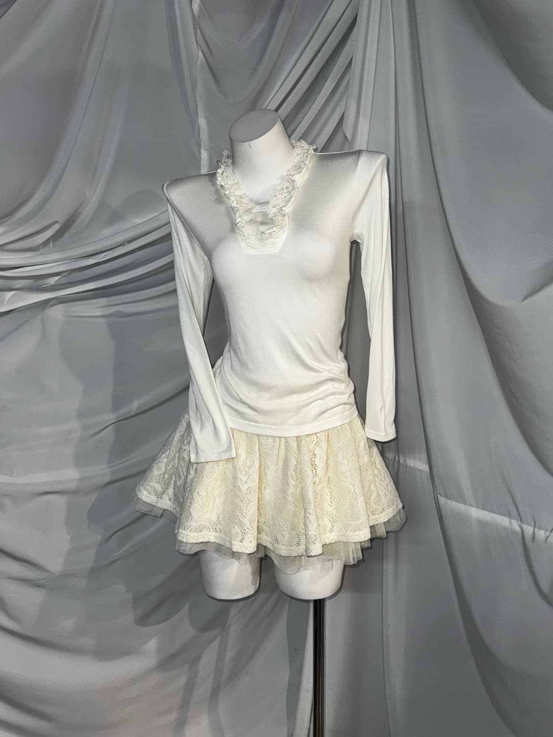 아이보리 페어리 레이스 시스루 프릴 코디세트  상품이미지3