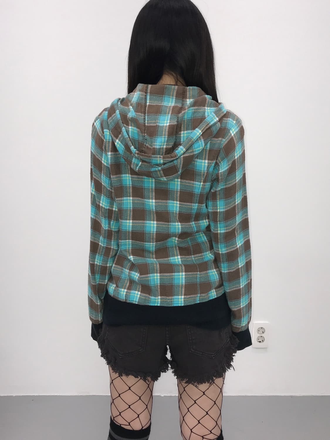 'UnderWrap' Plaid Mint Zip Up Hoodie 상품이미지3