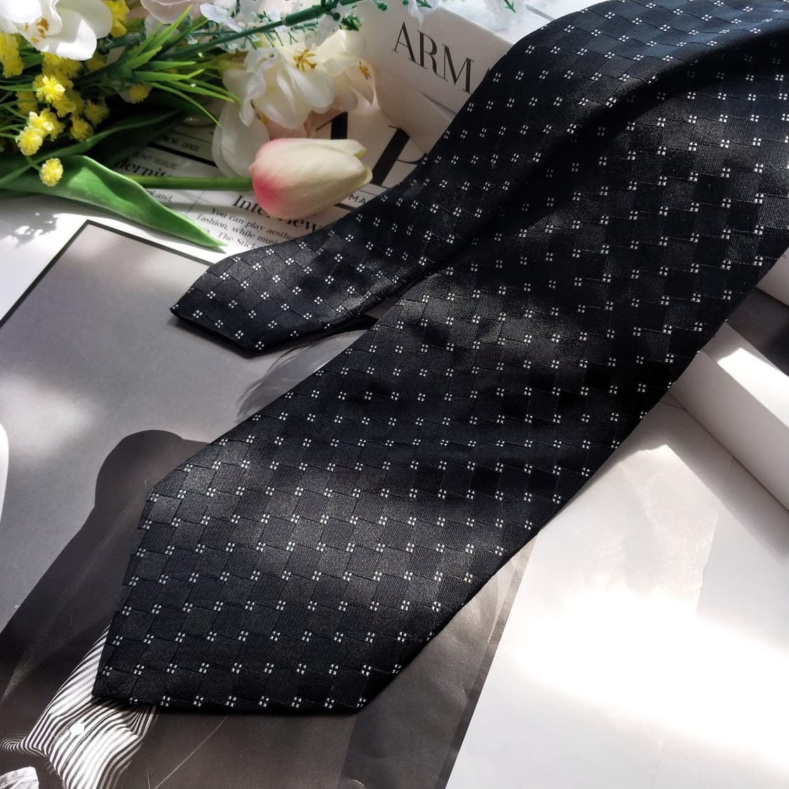 조르지오 아르마니 실크 블랙 자카드 넥타이 9.5cm A+등급 K672
 상품이미지2