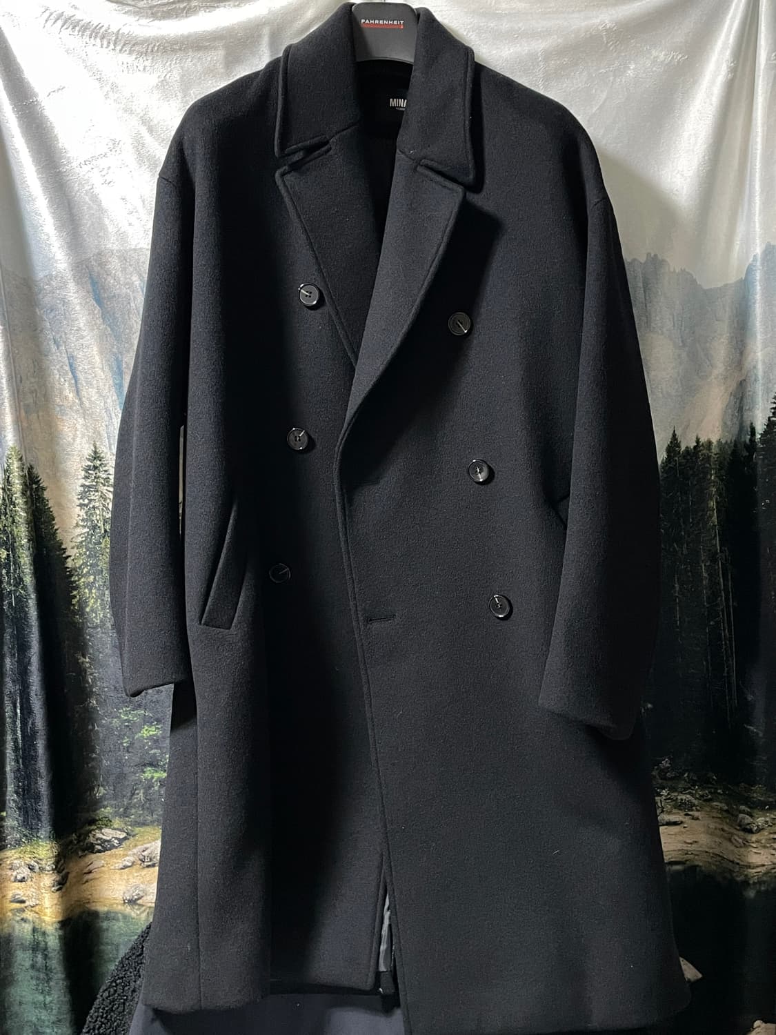 100 M 미나브 블랙 울 오버핏 더블 코트 상품이미지1