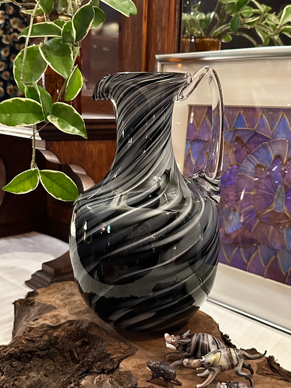 일본 빈티지 쿠라타 아트글라스 블랙&그레이 화병 피처 상품이미지1