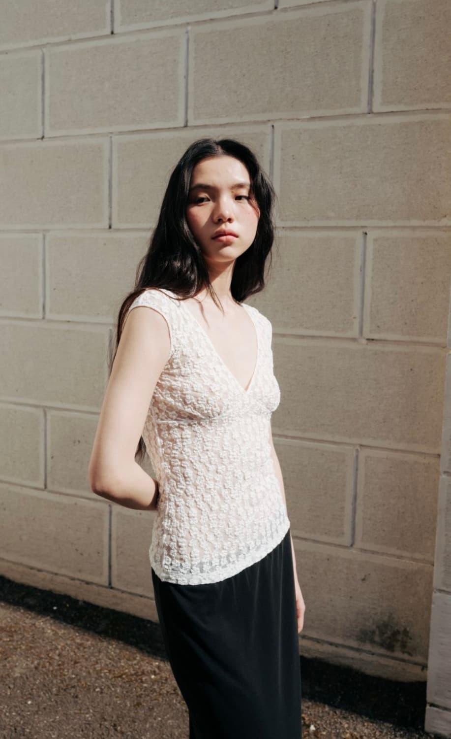 모노하 레이스 져지 브이넥 탑 monoha lace top 상품이미지1