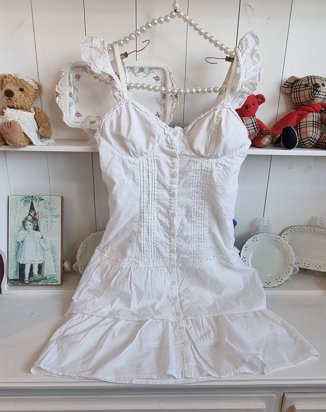 화이트 코튼 레이스 슬리브리스 원피스 상품이미지1