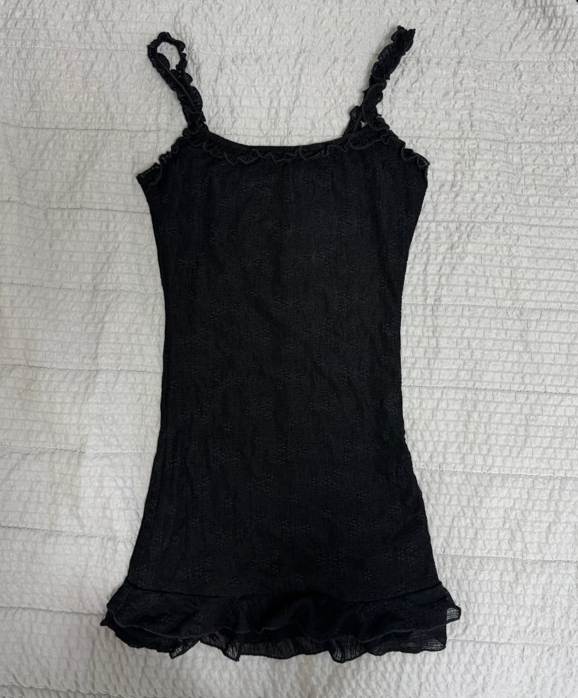 블랙 미니 원피스 프릴 끈 포인트 상품이미지3