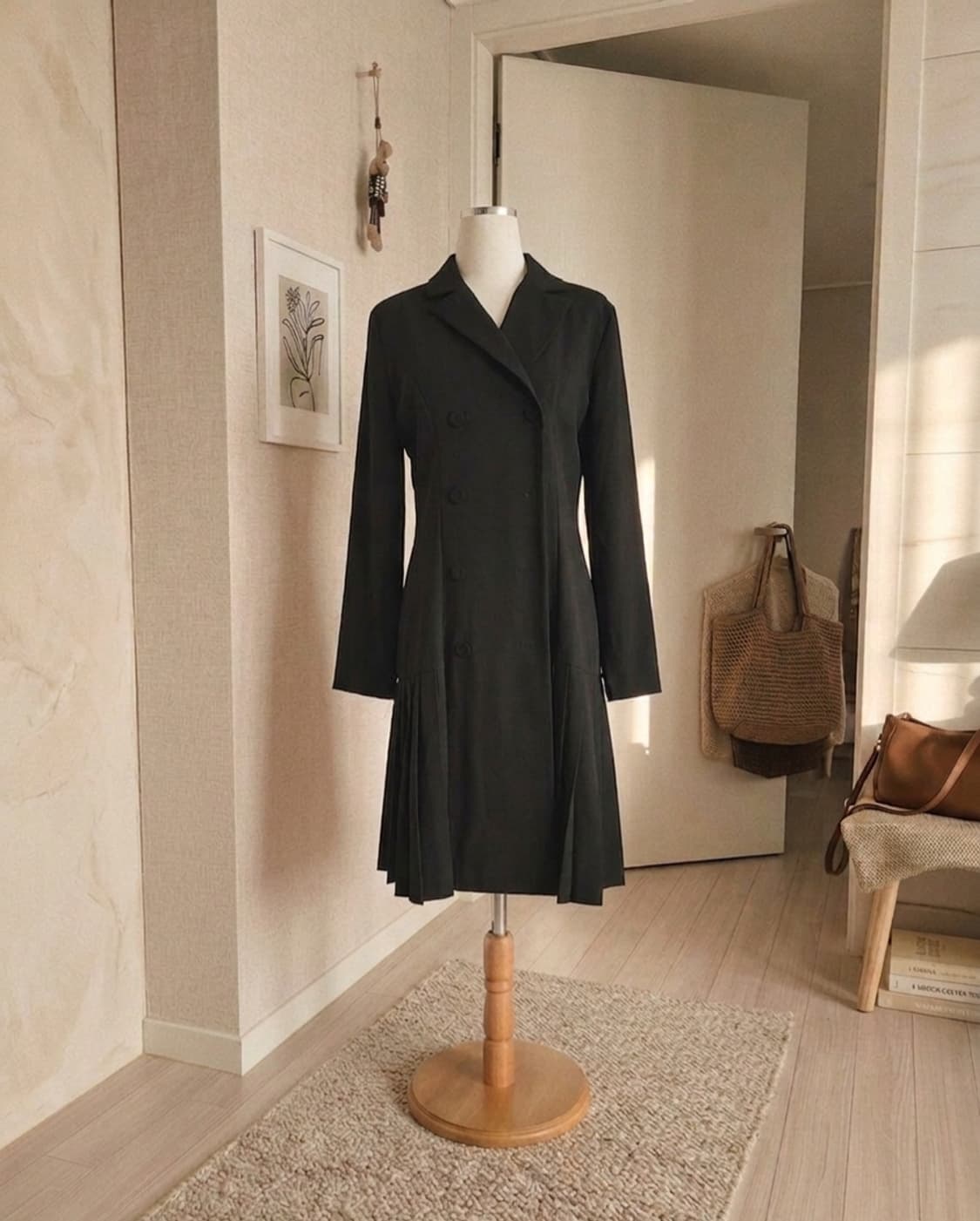 BLANC플리츠 디테일 더블 버튼 트렌치 원피스/코트 상품이미지2