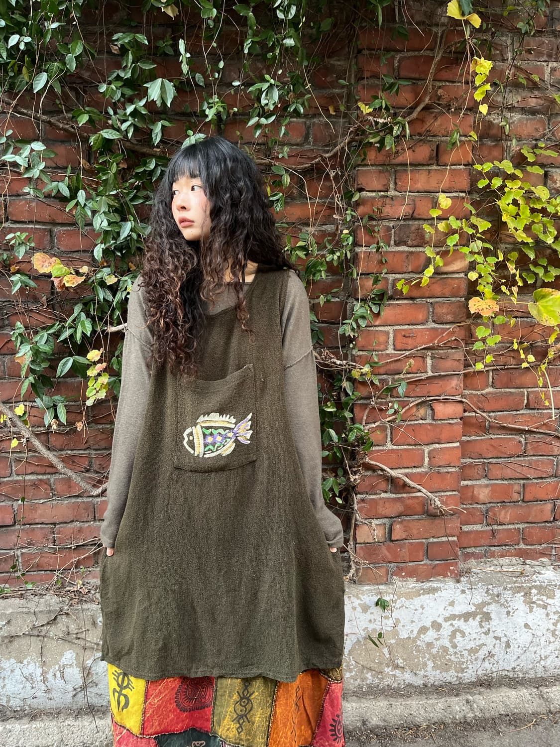 빈티지 히피 카키 레이어드 원피스 상품이미지2