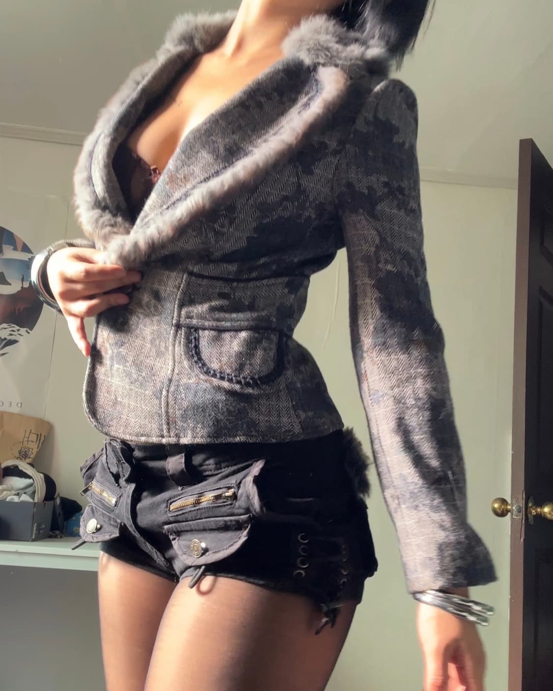 카라 퍼 원 버튼 자켓 상품이미지5
