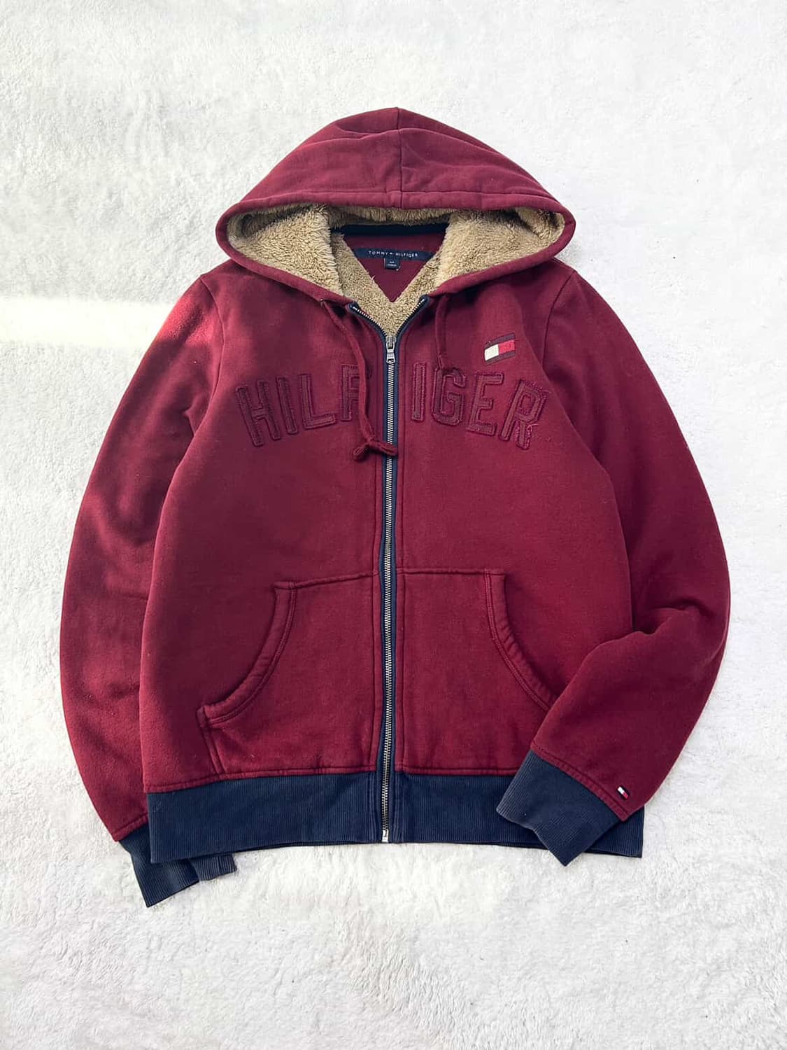 타미힐피거 빅로고 버건디 양털 후드집업 상품이미지5